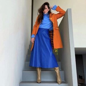 NWT Zara Blue Faux Leather Midi Skirt Bloggers Favorite Maxi 2175/107 Medium